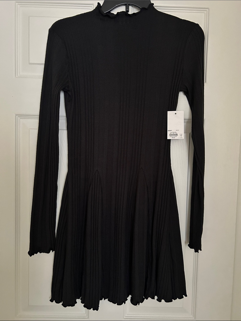 SO Black Ribbed Long-Sleeve Fit & Flare Dress with Lettuce Edge